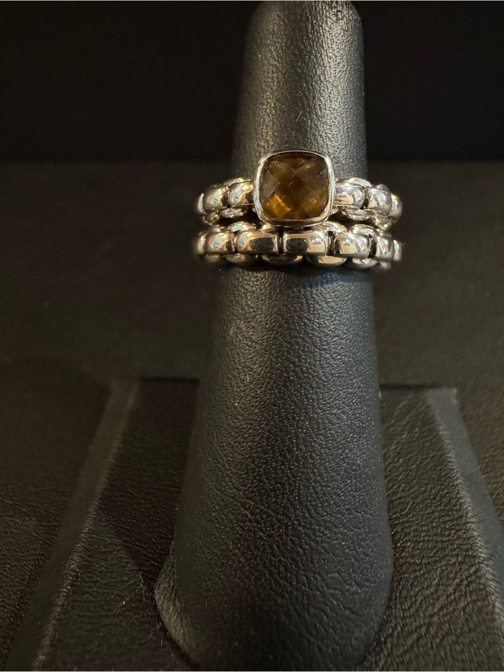 JAI Sterling Silver Stack Ring Set with Cognac Quartz Gemstone